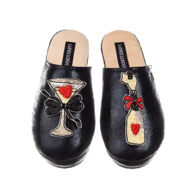 Laines London Women's Softie Slippers With Popping Champagne Brooches - Black