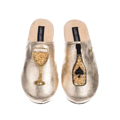 Laines London Women's Softie Slippers With The Ace Of Champagne Brooches - Gold