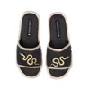 Laines London Women's Straw Braided Sandals With Gold Metal Snake Brooches - Black In Black