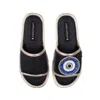 Laines London Women's Straw Braided Sandals With Handmade Couture Evil Eye Brooch - Black In Black