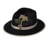 Laines London Women's Straw Woven Hat With Couture Embellished Golden Palm Tree Brooch - Black In Black