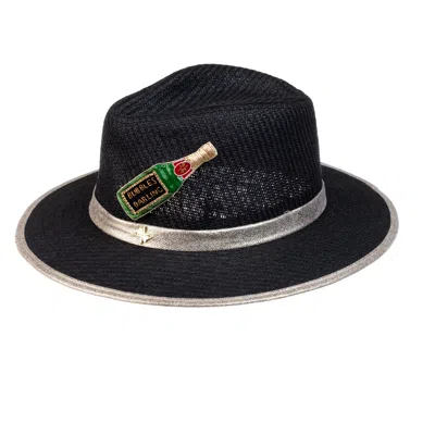 Laines London Women's Straw Woven Hat With Embellished Bubbles Darling Brooch - Black