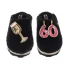 Laines London Women's Teddy Closed Toe Slippers With 60th Birthday & Champagne Glass Brooches - Black In Black