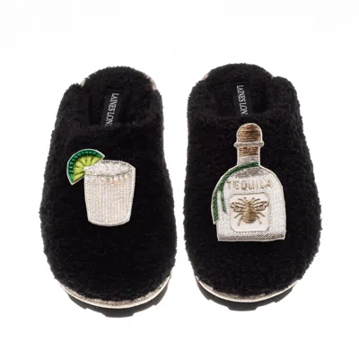 Laines London Women's Teddy Closed Toe Slippers With Agave Tequila Brooches - Black