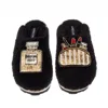 Laines London Women's Teddy Closed Toe Slippers With Beauty Bag & Perfume Brooches - Black In Black