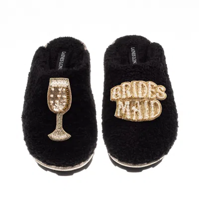 Laines London Women's Teddy Closed Toe Slippers With Bridesmaid Brooches - Black