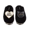 Laines London Women's Teddy Closed Toe Slippers With Cat Mum/mom & Black British Shorthair Brooches - Black In Black
