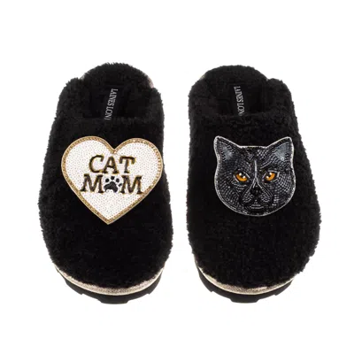 Laines London Women's Teddy Closed Toe Slippers With Cat Mum/mom & Black British Shorthair Brooches - Black