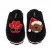 Laines London Women's Teddy Closed Toe Slippers With Christmas Brown Cockapoo & Paw Brooches - Black In Black