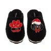 Laines London Women's Teddy Closed Toe Slippers With Christmas Dachshund & Paw Brooches - Black In Black