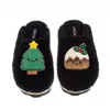 Laines London Women's Teddy Closed Toe Slippers With Christmas Lovable Pudding & Tree Brooches - Black In Black