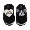 Laines London Women's Teddy Closed Toe Slippers With Coco The Frenchie & Dog Mum / Mom Brooches - Black In Black