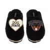 Laines London Women's Teddy Closed Toe Slippers With Dog Mum / Mom & Rottweiler Brooches - Black In Black