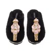 Laines London Women's Teddy Closed Toe Slippers With Double Pink Grand Nutcrackers Brooches - Black In Black