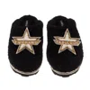Laines London Women's Teddy Closed Toe Slippers With Fucking Fabulous Brooches - Black In Black