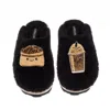 Laines London Women's Teddy Closed Toe Slippers With Laines Lovables Coffee Beans & Frappe Brooches - Black In Black