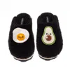 Laines London Women's Teddy Closed Toe Slippers With Laines Lovables Egg & Avocado Brooches - Black In Black