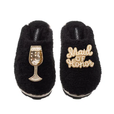 Laines London Women's Teddy Closed Toe Slippers With Maid Of Honor Brooches - Black