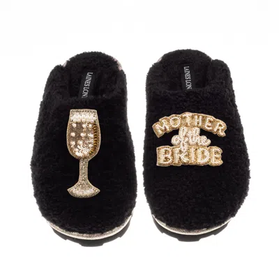 Laines London Women's Teddy Closed Toe Slippers With Mother Of The Bride Brooches - Black