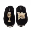 Laines London Women's Teddy Closed Toe Slippers With Mother Of The Groom Brooches - Black In Black