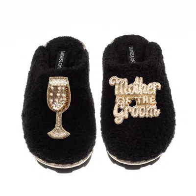 Laines London Women's Teddy Closed Toe Slippers With Mother Of The Groom Brooches - Black