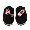 Laines London Women's Teddy Closed Toe Slippers With Pink Gin & Fruit Glass Brooches - Black In Black