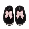 Laines London Women's Teddy Closed Toe Slippers With Pink Stripe Bow Brooches - Black In Black