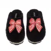 Laines London Women's Teddy Closed Toe Slippers With Red Stripe Bow Brooches - Black In Black