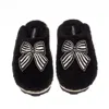 Laines London Women's Teddy Closed Toe Slippers With Stripe Black Bow Brooches - Black In Black