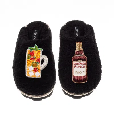 Laines London Women's Teddy Closed Toe Slippers With Summer Punch Brooches - Black