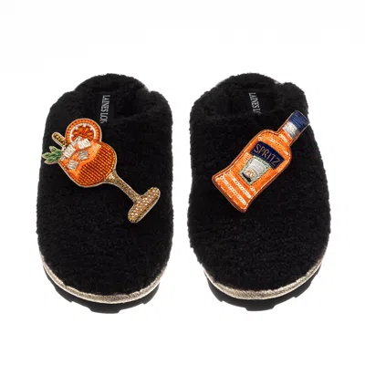Laines London Women's Teddy Closed Toe Slippers With Summer Spritzer Brooches - Black