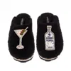 Laines London Women's Teddy Closed Toe Slippers With Vodka Martini Brooches - Black In Black