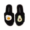 Laines London Women's Teddy Slider Slippers With Laines Loveables Egg & Avocado Brooches - Black In Black