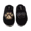 Laines London Women's Teddy Towelling Closed Toe Slippers With Snoopy & Paw Brooch - Black In Black