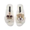 Laines London Women's White Classic Laines Slippers With Artisan Sandy The Corgi & Royal Crown Brooches - Cream In White
