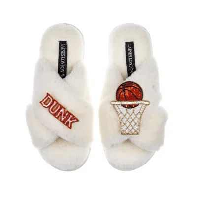 Laines London Women's White Classic Laines Slippers With Basketball Brooches - Cream