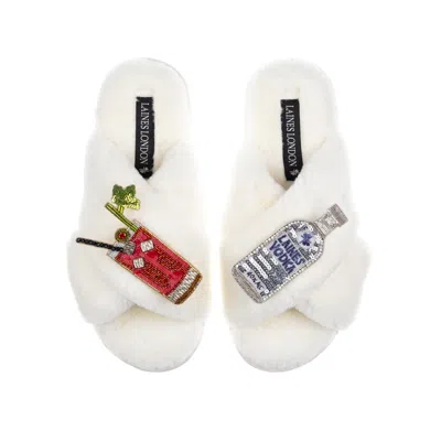 Laines London Women's White Classic Laines Slippers With Bloody Mary Brooches - Cream