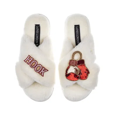 Laines London Women's White Classic Laines Slippers With Boxing Brooches - Cream