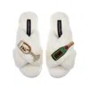 Laines London Women's White Classic Laines Slippers With Bubbles Darling Brooches - Cream In White