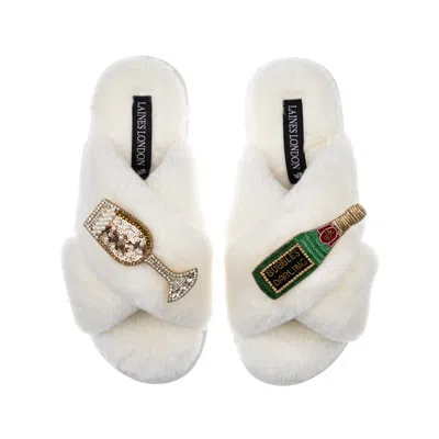 Laines London Women's White Classic Laines Slippers With Bubbles Darling Brooches - Cream