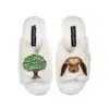 Laines London Women's White Classic Laines Slippers With Bunny & Oak Tree Brooches - Cream In White