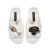 Laines London Women's White Classic Laines Slippers With Caviar & Glass Of Champers Brooches - Cream In White