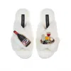 Laines London Women's White Classic Laines Slippers With Cheese & Red Wine Brooches - Cream In White