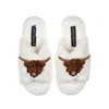 Laines London Women's White Classic Laines Slippers With Double Highland Cow Brooches - Cream In White