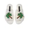 Laines London Women's White Classic Laines Slippers With Double Palm Tree Brooches - Cream In White