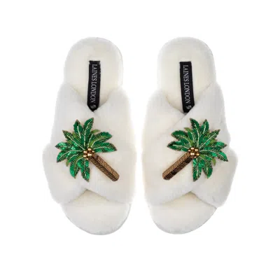 Laines London Women's White Classic Laines Slippers With Double Palm Tree Brooches - Cream