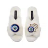 Laines London Women's White Classic Laines Slippers With Evil Eye & Hamsa Hand Brooches - Cream In White