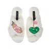 Laines London Women's White Classic Laines Slippers With Golf Lover Brooches - Cream In White