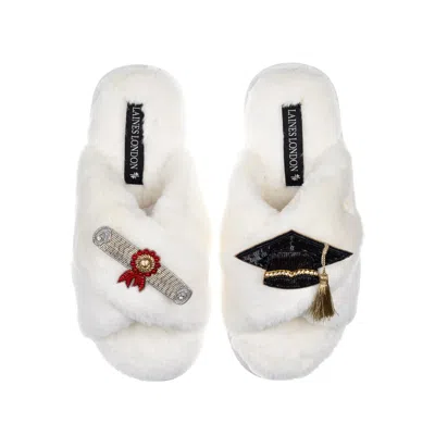 Laines London Women's White Classic Laines Slippers With Graduation Brooches - Cream