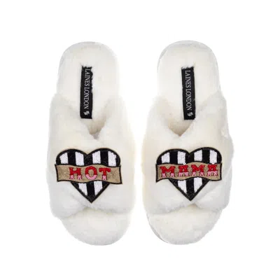 Laines London Women's White Classic Laines Slippers With Hot Mama Brooches - Cream
